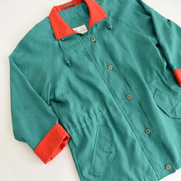 Vintage North Country Green Button and Zip Up Spring Jacket with Shoulder Pads S - Picture 8 of 13
